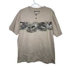 Morgan creek cotton henley fish t shirt mens medium outdoors cabincore hiking